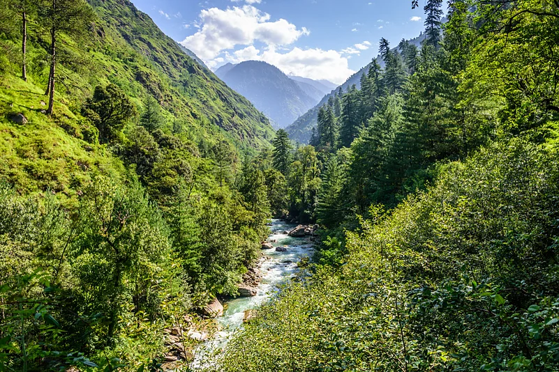 The lush green Great Himalayan National Park, a UNESCO world heritage site